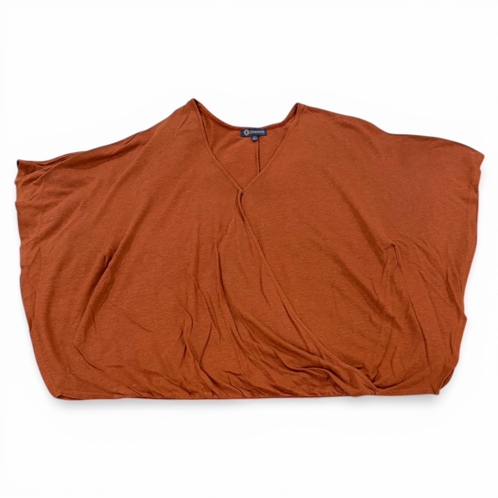 Democracy Blouse Womens Large Rust Orange V Neck Sparkly Flowy Rayon Linen